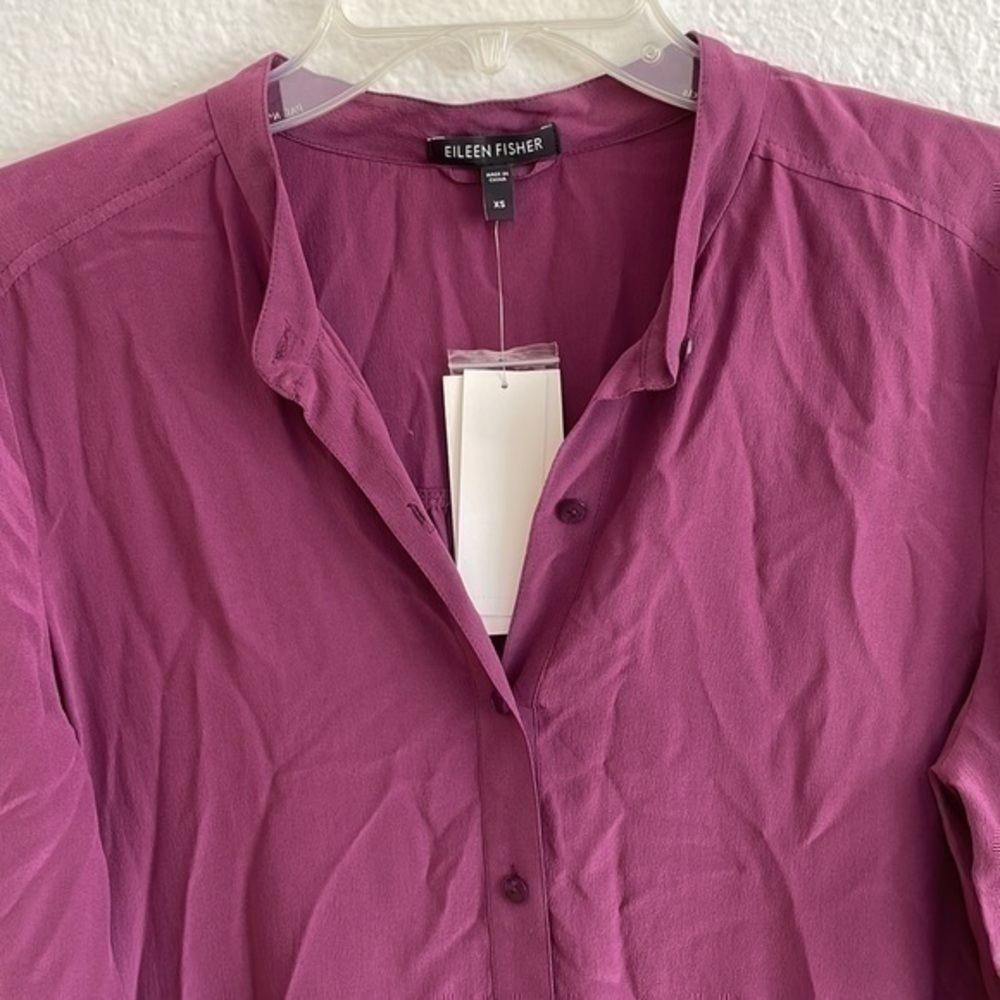 EILEEN FISHER Silk Crepe De Chine POMGR Mandarin Collar Tunic XS NWT $218 - Picture 6 of 9